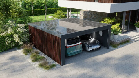 Energiegarage Deluxe Dekor – Doppelgarage mit PV & Wallbox & Speicher