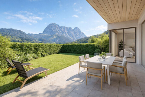 Wohnen am Wilden Kaiser – moderne Gartenwohnung mit Terrasse und privater Grünfläche