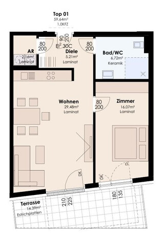 INNSBRUCK-LAND-wohnbaugeförderte  2-ZIMMERWOHNUNG - TOP01