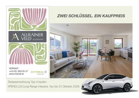 2 Schlüssel. 1 Kaufpreis – Terrassenwohnung inklusive GRATIS E-Auto
