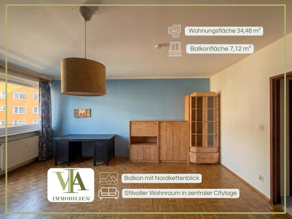 Charmante Garçonnière mit Balkon und Nordkettenblick in bester Lage von Innsbruck - Stadtteil Wilten