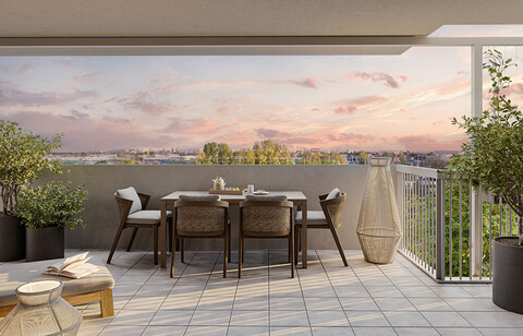 3-Zimmer Terrassenwohnung mit großem Balkon, Klimaanlage und Home-Office
