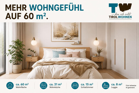 Mehr Wohngefühl auf 60 m². Hochwertige 2-Zimmer-Neubauwohnung mit großzügiger Wohnküche und sonniger Loggia