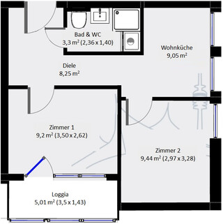 Zentrumsnahe, unmöbilierte 2-Zimmerwohnung in der Höttinger Au